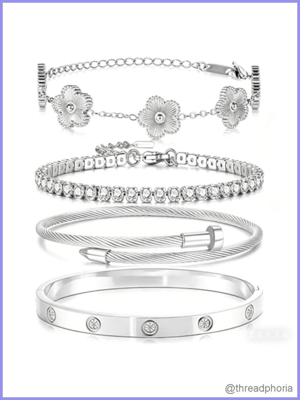 18K Gold Plated Stackable Floral Bracelets Set for Women, Non Tarnish, Trendy